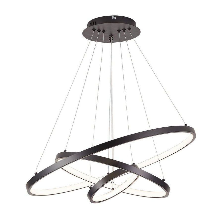 Contemporary Adjustable 3-Tier LED Circle Light  LightFixturesUSA, Tiered  Chandelier, LED Pendant Chandelier, LED Round Pendant, Brass, Black