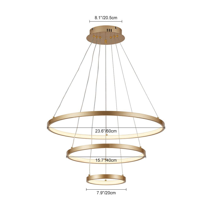 Contemporary Adjustable 3-Tier LED Circle Light  LightFixturesUSA, Tiered  Chandelier, LED Pendant Chandelier, LED Round Pendant, Brass, Black