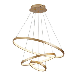 LightFixturesUSA-Contemporary Adjustable 3-Tier LED Circle Light-Chandelier-Brass-