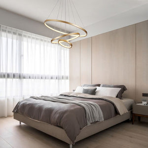 LightFixturesUSA-Contemporary Adjustable 3-Tier LED Circle Light-Chandelier-Brass-