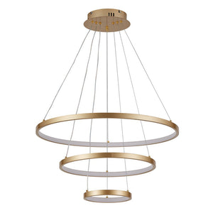 LightFixturesUSA-Contemporary Adjustable 3-Tier LED Circle Light-Chandelier-Brass-