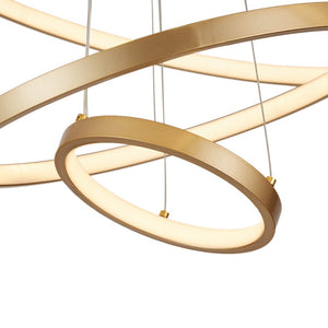 LightFixturesUSA-Contemporary Adjustable 3-Tier LED Circle Light-Chandelier-Brass-