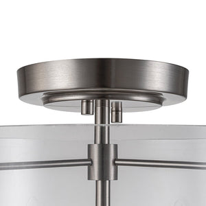 LightFixturesUSA-Contemporary Nickel 11” Wide Glass Semi Flush Mount-Ceiling Light-3-Lt-Nickel