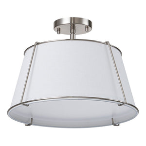 LightFixturesUSA-Contemporary Wide Linen Drum Brass Semi Flush Mount-Ceiling Light-4-Lt-Nickel (Pre-Order)