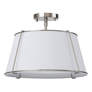 LightFixturesUSA-Contemporary Wide Linen Drum Brass Semi Flush Mount-Ceiling Light-4-Lt-Nickel (Pre-Order)