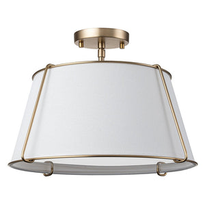 LightFixturesUSA-Contemporary Wide Linen Drum Brass Semi Flush Mount-Ceiling Light-Brass-4-Lt