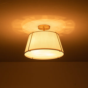 LightFixturesUSA-Contemporary Wide Linen Drum Brass Semi Flush Mount-Ceiling Light-Brass-4-Lt