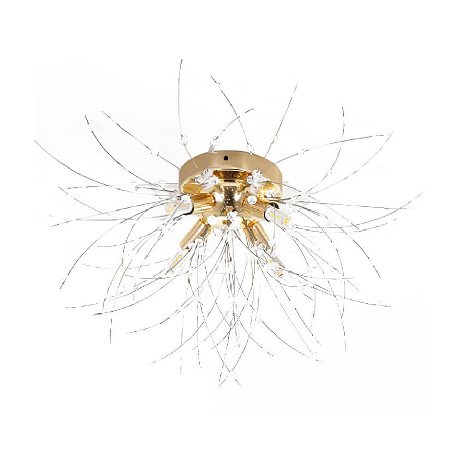 LightFixturesUSA-Crystal Dandelion Chandelier Flush Mount-Ceiling Light-Brass-4-Light