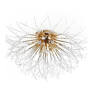LightFixturesUSA-Crystal Dandelion Chandelier Flush Mount-Ceiling Light-Brass-5-Light