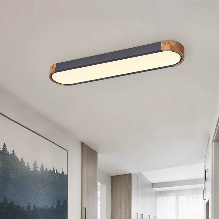 Minimalist Wood Long Oval Flush Mount LED Light