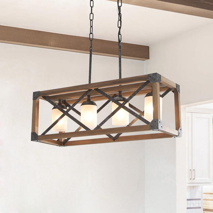 LightFixturesUSA-Farmhouse Kitchen Island Rectangular Chandelier-Chandelier--