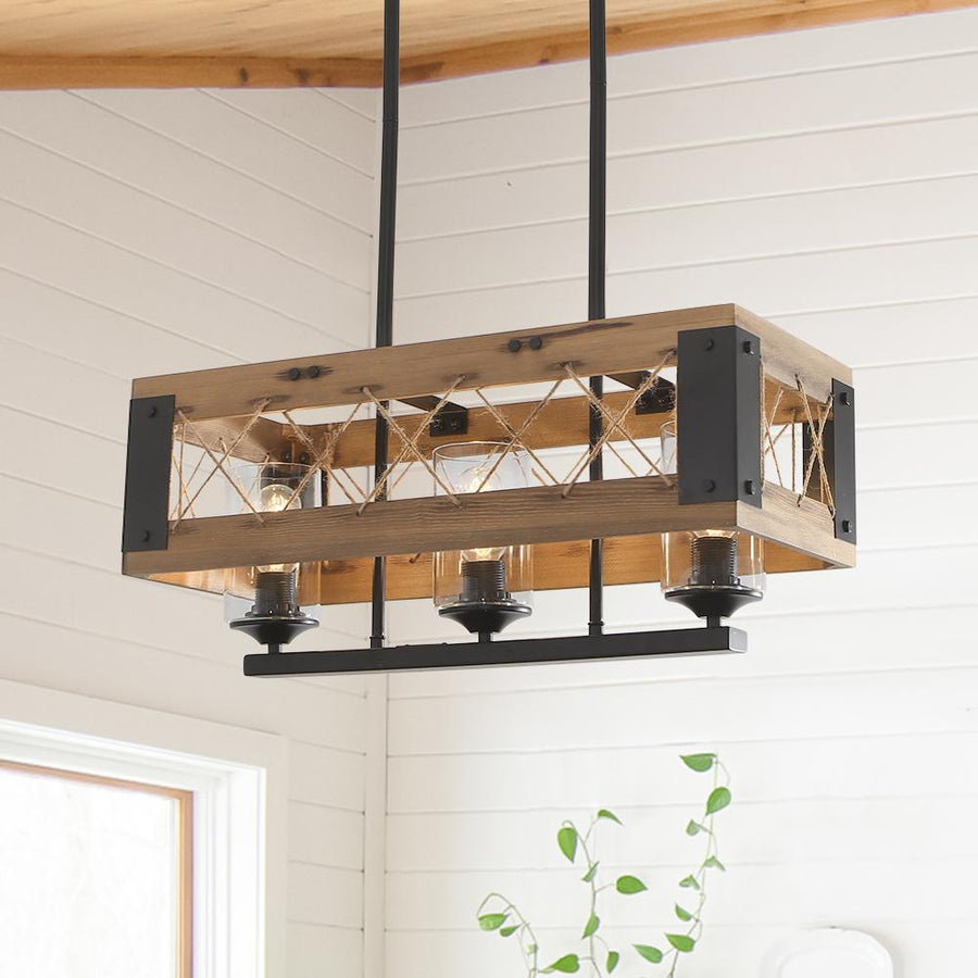 LightFixturesUSA-Farmhouse Wood Rectangle Chandelier-Chandelier-3-Lt-
