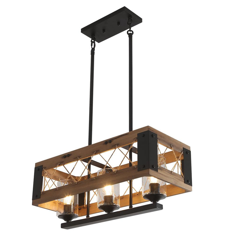 LightFixturesUSA-Farmhouse Wood Rectangle Chandelier-Chandelier-3-Lt-