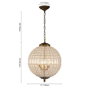 LightFixturesUSA-French Antique Brass Crystal Globe Chandelier-Chandelier-L / 5-Lt-