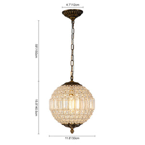 LightFixturesUSA-French Antique Brass Crystal Globe Chandelier-Chandelier-L / 5-Lt-