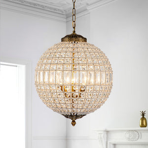 LightFixturesUSA-French Antique Brass Crystal Globe Chandelier-Chandelier-M / 3-Lt-