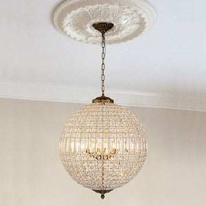 LightFixturesUSA-French Antique Brass Crystal Globe Chandelier-Chandelier-M / 3-Lt-