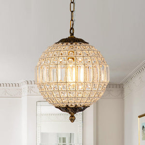 LightFixturesUSA-French Antique Brass Crystal Globe Chandelier-Chandelier-S / 1-Lt-