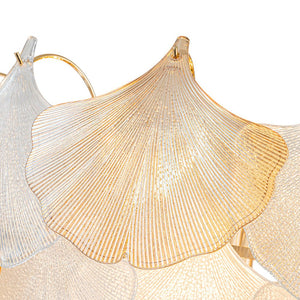 LightFixturesUSA-French Gold Layered Ginkgo Leaf Textured Glass Chandelier-Chandelier-Gold-