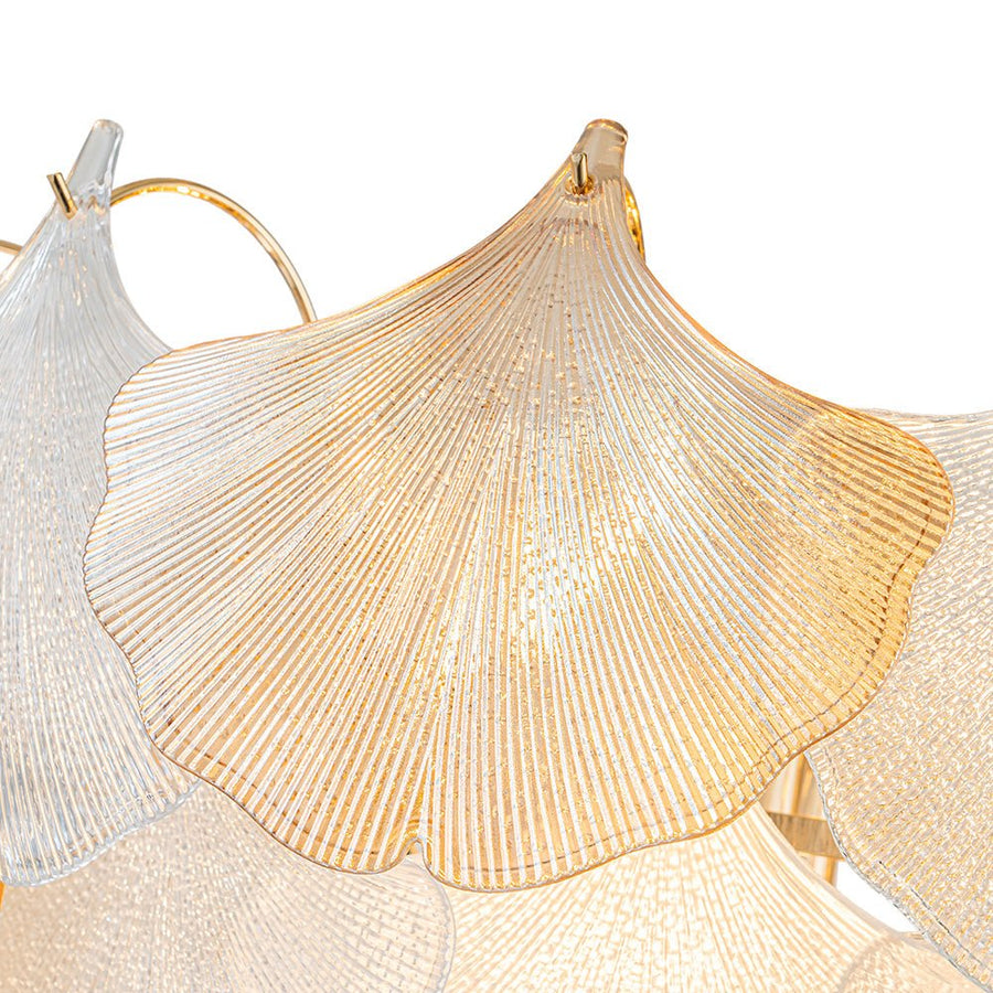 LightFixturesUSA-French Gold Layered Ginkgo Leaf Textured Glass Chandelier-Chandelier-Gold-