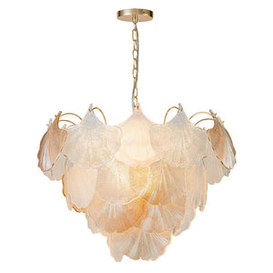 LightFixturesUSA-French Gold Layered Ginkgo Leaf Textured Glass Chandelier-Chandelier-Gold-