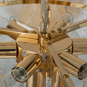 LightFixturesUSA-French Gold Layered Ginkgo Leaf Textured Glass Chandelier-Chandelier-Gold-