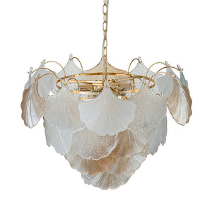 LightFixturesUSA-French Gold Layered Ginkgo Leaf Textured Glass Chandelier-Chandelier-Gold-