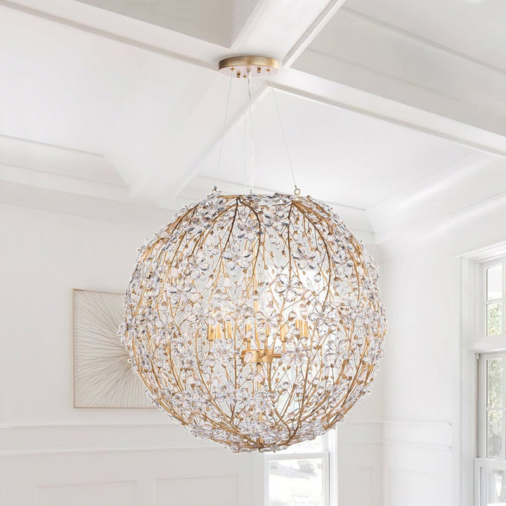 Luxe Gold Bloom Blossom Crystal Floral Orb Chandelier LightFixturesUSA