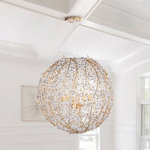 LightFixturesUSA-French Gold Leaf Blossom Crystal Floral Orb Chandelier-Chandelier-30in./8-Lt-