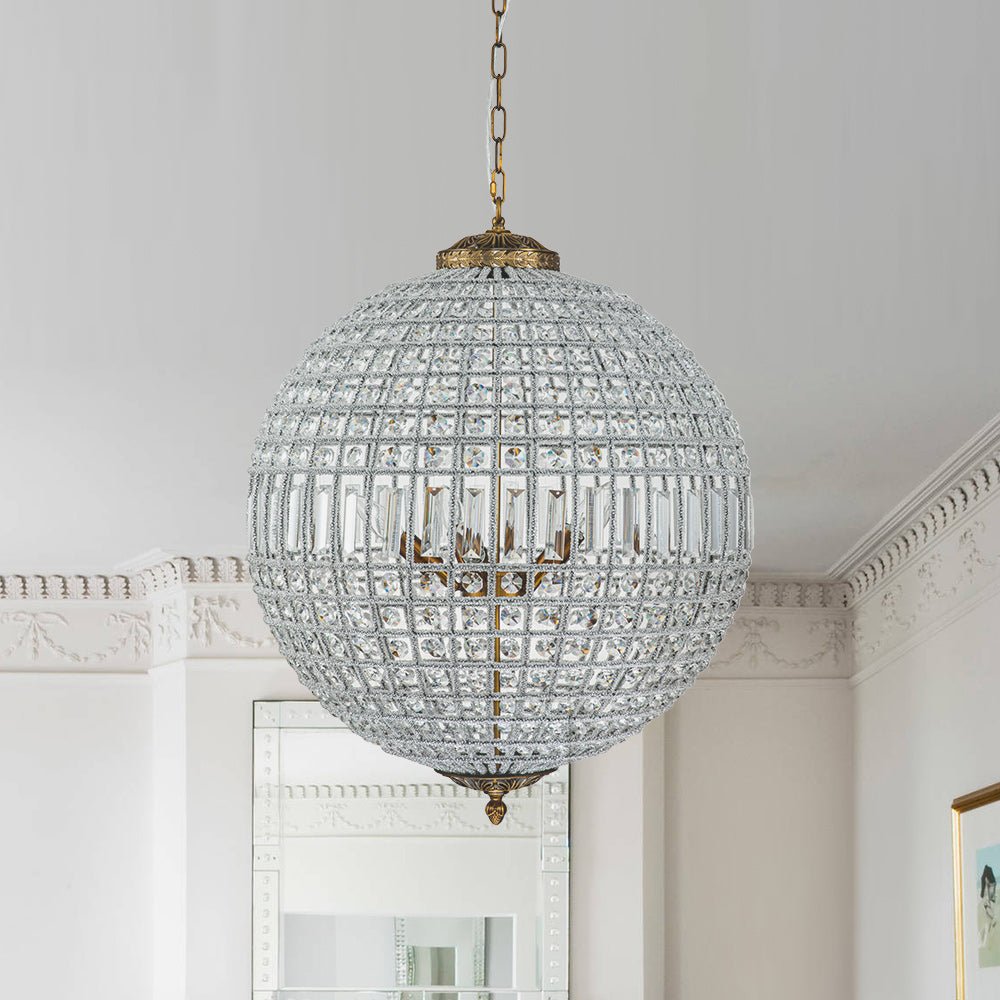 French Wide Crystal Globe Chandelier | LightFixturesUSA | Glass Crystal ...