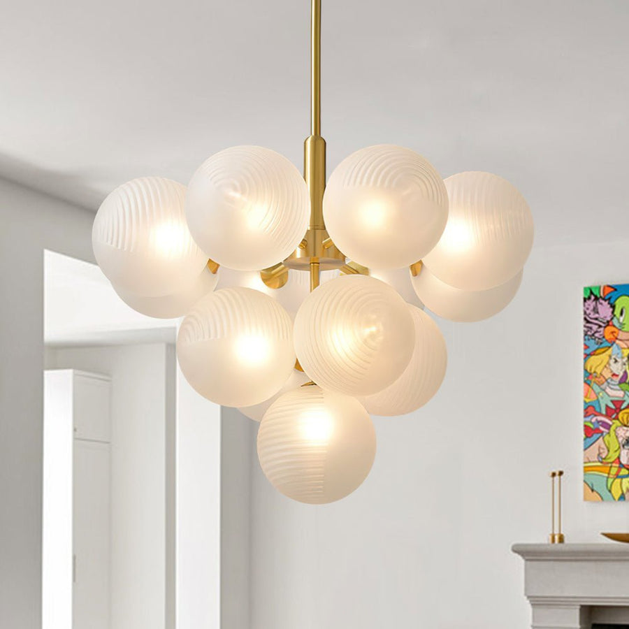 LightFixturesUSA-Frosted Ribbed Glass Bubble Chandelier-Chandelier-13-Lt-