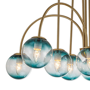 LightFixturesUSA-Glam 10-Light Blue Glass Globe Bubble Chandelier-Chandelier-Brass-