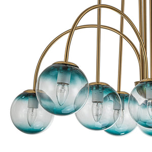 LightFixturesUSA-Glam 10-Light Blue Glass Globe Bubble Chandelier-Chandelier-Brass-