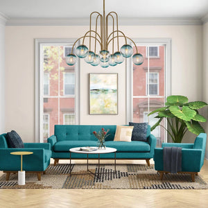 LightFixturesUSA-Glam 10-Light Blue Glass Globe Bubble Chandelier-Chandelier-Brass-