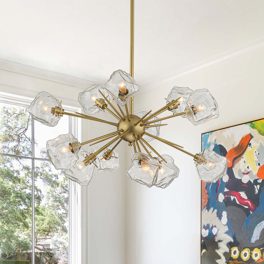 Glam Brass 12-Light Frozen Ice Sputnik Chandelier | LightFixturesUSA