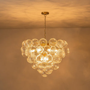 LightFixturesUSA-Glam Brass Cluster Ribbed Glass Globe Bubble Chandelier-Chandelier-Brass-