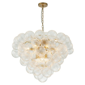 LightFixturesUSA-Glam Brass Cluster Ribbed Glass Globe Bubble Chandelier-Chandelier-Brass-