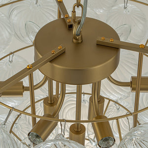 LightFixturesUSA-Glam Brass Cluster Ribbed Glass Globe Bubble Chandelier-Chandelier-Brass-