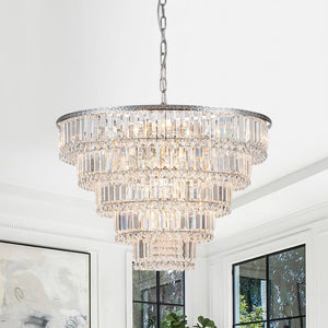 LightFixturesUSA-Glam Luxe Chrome 5-Tier Crystal Round Chandelier-Chandelier-Chrome-