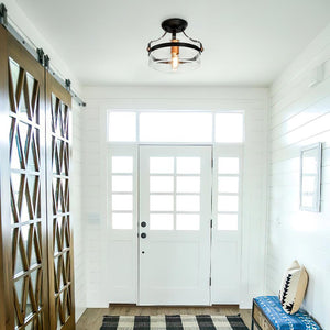 LightFixturesUSA-Glass Lantern Semi Flush Mount-Ceiling Light--