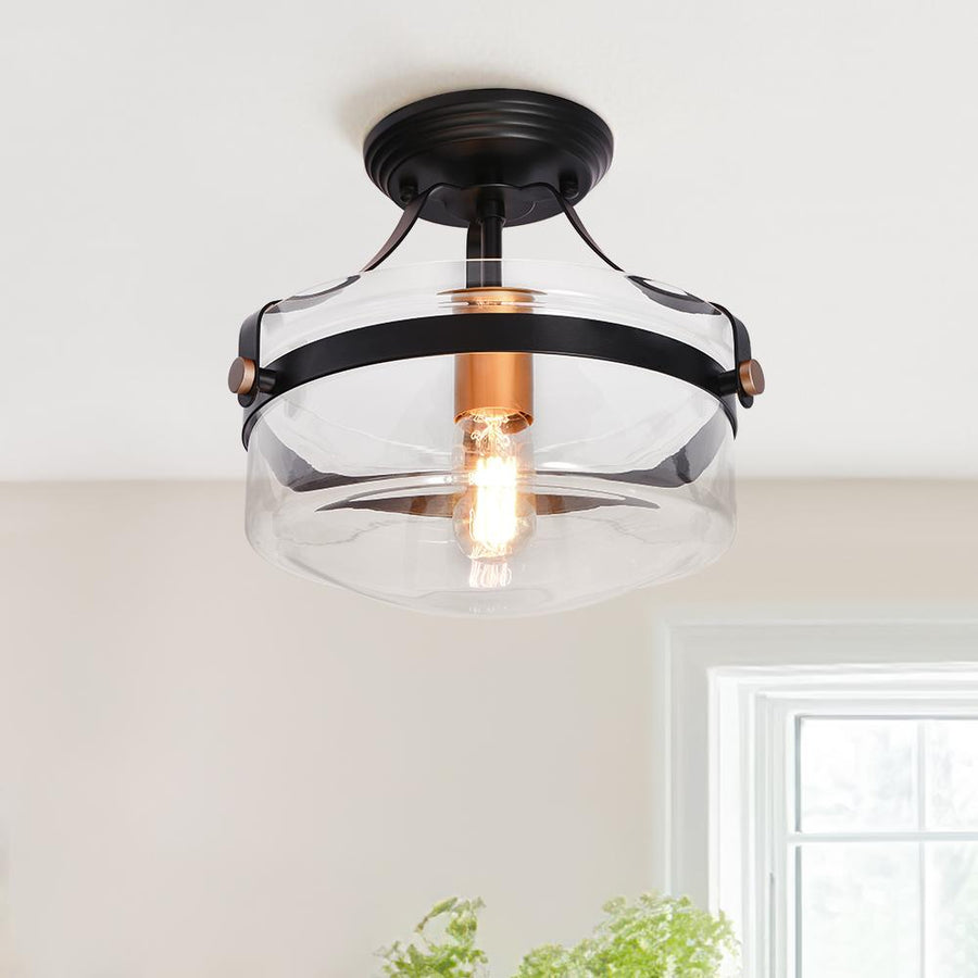 LightFixturesUSA-Glass Lantern Semi Flush Mount-Ceiling Light--