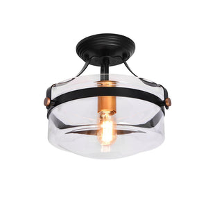 LightFixturesUSA-Glass Lantern Semi Flush Mount-Ceiling Light--