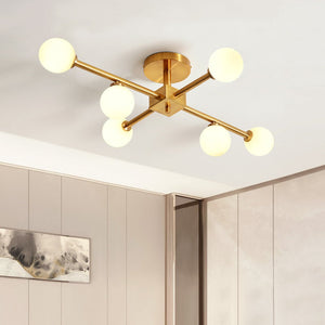 LightFixturesUSA-Gold Sputnik Semi Flush Mount Chandelier-Ceiling Light-6 Lt-