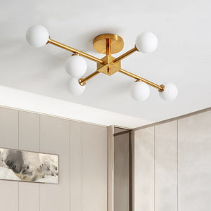 LightFixturesUSA-Gold Sputnik Semi Flush Mount Chandelier-Ceiling Light-6 Lt-