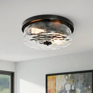 LightFixturesUSA-Hammered Glass Flush Mount Ceiling Light-Ceiling Light--
