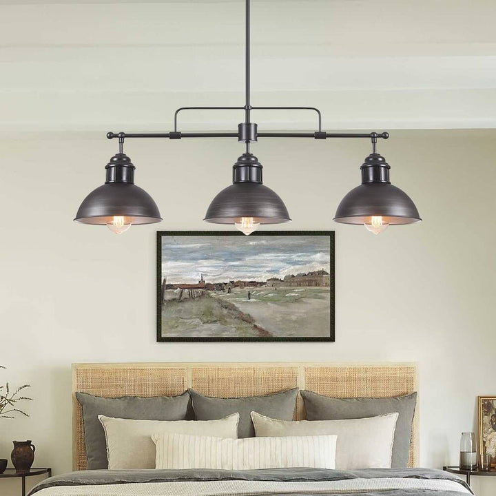 LightFixturesUSA-Industrial 3-light Island Pot Lid Dome Pendant-Chandelier--