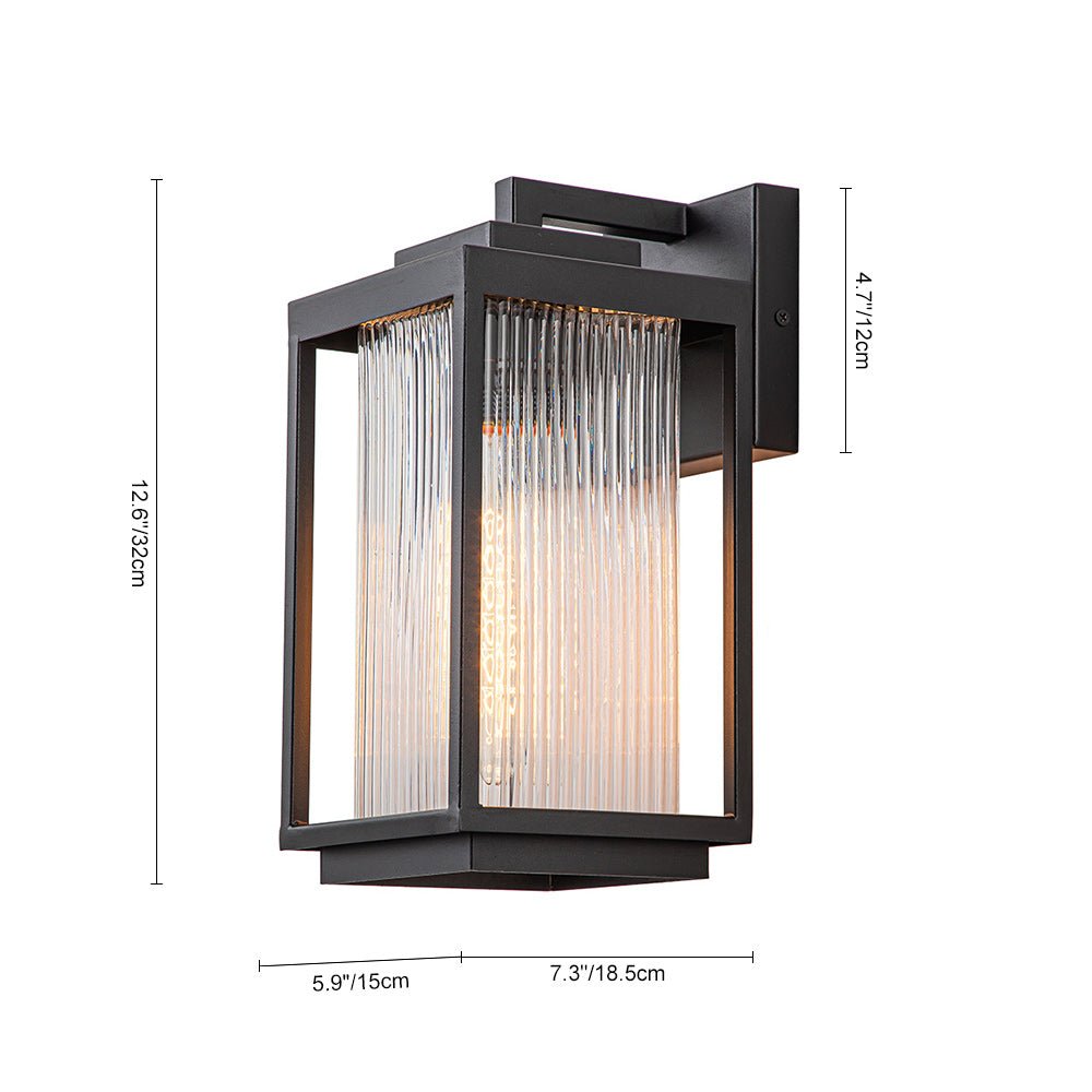 IP23 1-Light Matte Black Ribbed Glass Outdoor Wall Lantern LightFixturesUSA