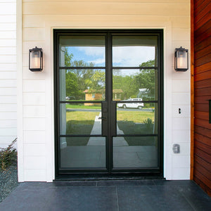 LightFixturesUSA-IP23 1-Light Black Ribbed Glass Outdoor Wall Lantern-Wall Sconce-1 Light-Matte Black
