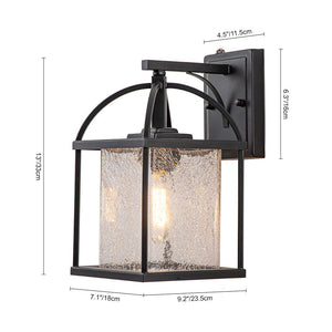 LightFixturesUSA-IP23 1-Light Black Textured Glass Outdoor Wall Lantern-Wall Sconce-1 Light-Matte Black