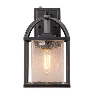 LightFixturesUSA-IP23 1-Light Black Textured Glass Outdoor Wall Lantern-Wall Sconce-1 Light-Matte Black
